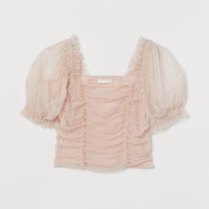 H&M Puff-sleeved Mesh Top